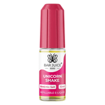 Load image into Gallery viewer, A product image showing the packaging and a bottle of Bar Juice 5000 Unicorn Shake Nic Salt Vape juice. The packaging is predominantly pink and white with text and branding, and the bottle is pink with a white label.

