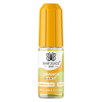 Load image into Gallery viewer, Bar Juice 5000 Orange Zest e-liquid in a yellow bottle with a nicotine strength of 20mg/10mg, next to its packaging box which is predominantly yellow and has images of oranges and a vaping device.
