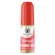The image shows a product packaging for Bar Juice 5000 e-liquid in a red bottle with a white and pink label, indicating a strawberry kiwi flavor. The packaging is designed for a vape juice with a nicotine content of 20mg/ml and includes a schematic representation of a cigarette with nicotine.