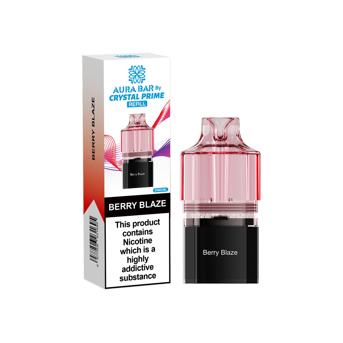 Berry Blaze Aura Bar Crystal Prime 10K Replacement Pods – long-lasting prefilled vape pods with rich flavours and smooth performance
