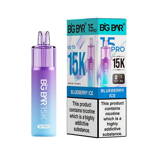 Big Bar 15K Pro Blueberry Ice pod kit with 15000 puffs, mesh coil, nic salt pods and rechargeable vape device
