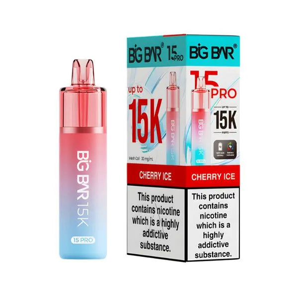 Big Bar 15K Pro Cherry Ice pod kit with 15000 puffs, mesh coil, nic salt pods and rechargeable vape device
