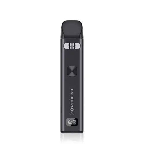 UWELL Caliburn G3 Pod System Kit in Black – streamlined and powerful pod vape with a matte black finish, OLED display, adjustable wattage, and Pro-FOCS flavor technology for enhanced vaping performance.