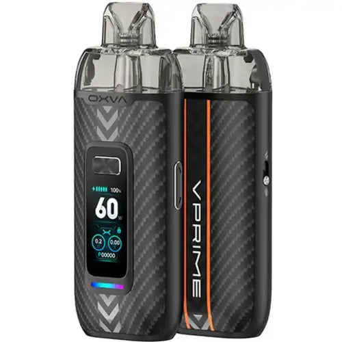 OXVA VPrime Pod Kit in Black Carbon – sleek and high-performance vape device with a carbon-textured finish, smart display, and precise airflow control.