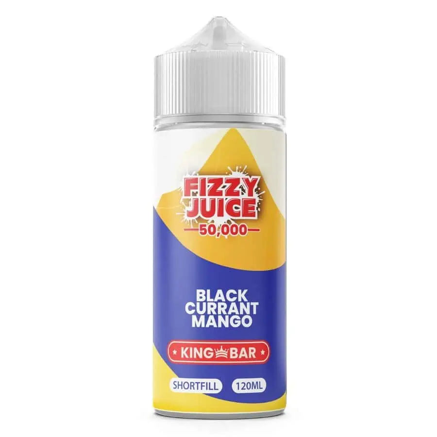 100ml shortfill bottle of Fizzy Juice 50000 E-Liquid in Blackcurrant Mango flavor, nicotine-free with space for nic shots, ideal for sub-ohm devices and cloud chasing.