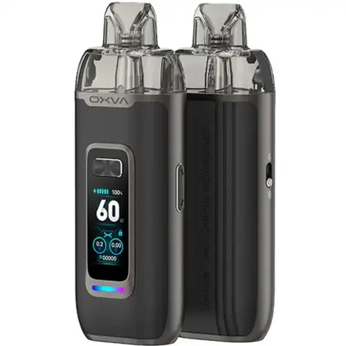 OXVA VPrime Pod Kit in Black Leather – premium vape device with a refined leather-textured finish, smart display, and adjustable airflow for a customizable vaping experience.