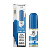 A product image showing a box and a bottle of Bar Juice 5000 Nic Salt E-Liquid, with the flavor Blue Razz Lemonade indicated on the packaging.