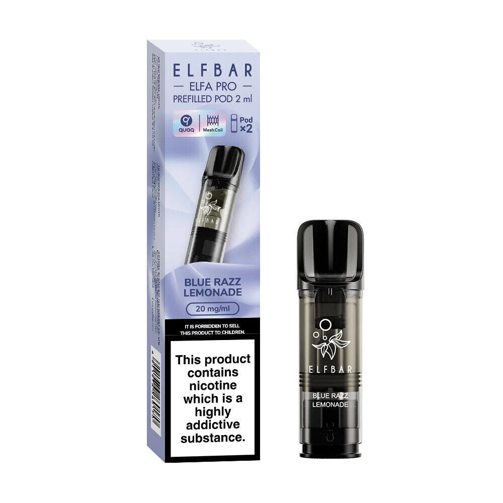 Elf Bar Elfa Pro replaceable prefilled pods in Blue Razz Lemonade flavor, engineered for consistent vapor production and optimal flavor, compatible with the Elf Bar Elfa Pro device for a satisfying and enjoyable vaping experience.