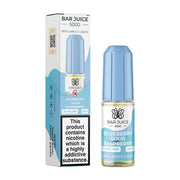Bar Juice 5000 e-liquid bottle and packaging, with blueberry and sour raspberry flavor indications, and a nicotine strength of 20mg.
