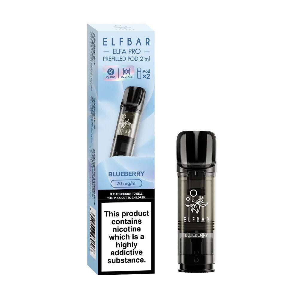 Elf Bar Elfa Pro replaceable prefilled pods in Blueberry flavor, engineered for consistent vapor production and optimal flavor, compatible with the Elf Bar Elfa Pro device for a satisfying and enjoyable vaping experience.