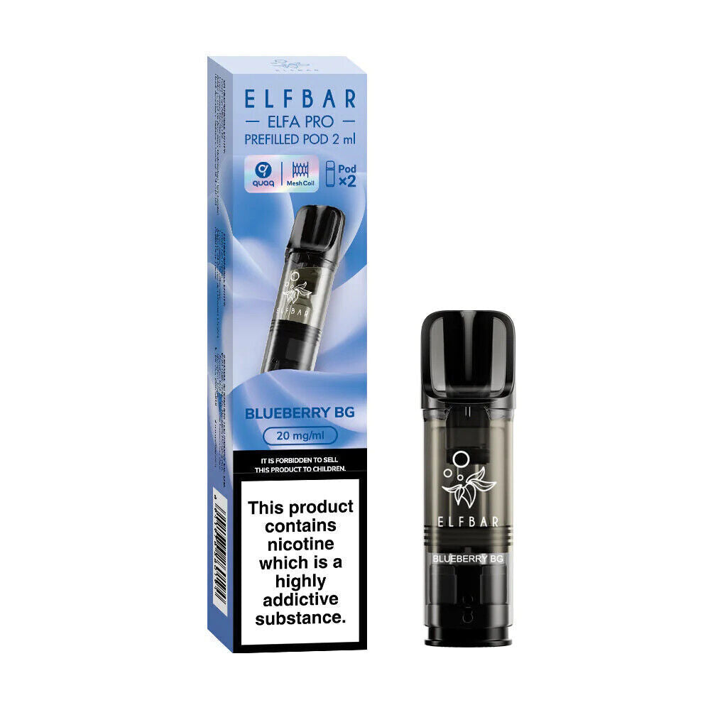 Elf Bar Elfa Pro replaceable prefilled pods in Blueberry flavor, engineered for consistent vapor production and optimal flavor, compatible with the Elf Bar Elfa Pro device for a satisfying and enjoyable vaping experience.