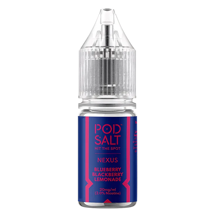 10 × Nexus Pod Salt Vape Juice Nic Salts 50/50 in Blueberry Blackberry Lemonade – a ten-bottle set of pre-mixed nic salt e‑liquids in 50/50 VG/PG ratio, featuring a smooth, all-day nicotine delivery.