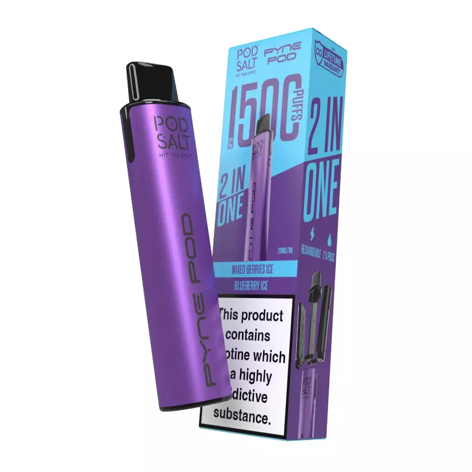 Pyne Pod 2 in 1 Disposable Vape Kit in Blueberry Ice – dual-flavor disposable vape with up to 9,000 puffs for versatile, fruity vaping.