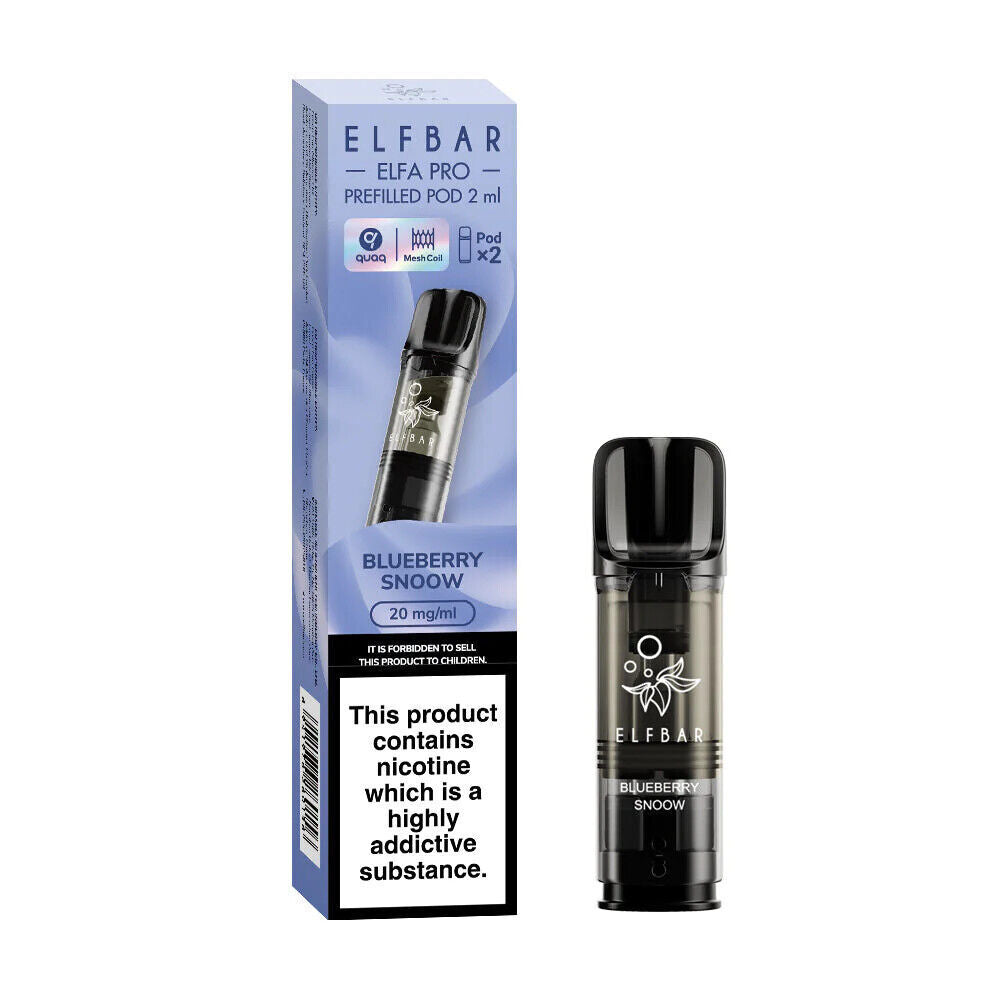 Elf Bar Elfa Pro replaceable prefilled pods in Blueberry Snoow flavor, engineered for consistent vapor production and optimal flavor, compatible with the Elf Bar Elfa Pro device for a satisfying and enjoyable vaping experience.
