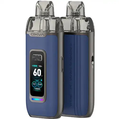 OXVA VPrime Pod Kit in Blue Leather – premium vape device with a refined leather-textured finish, smart display, and adjustable airflow for a customizable vaping experience.