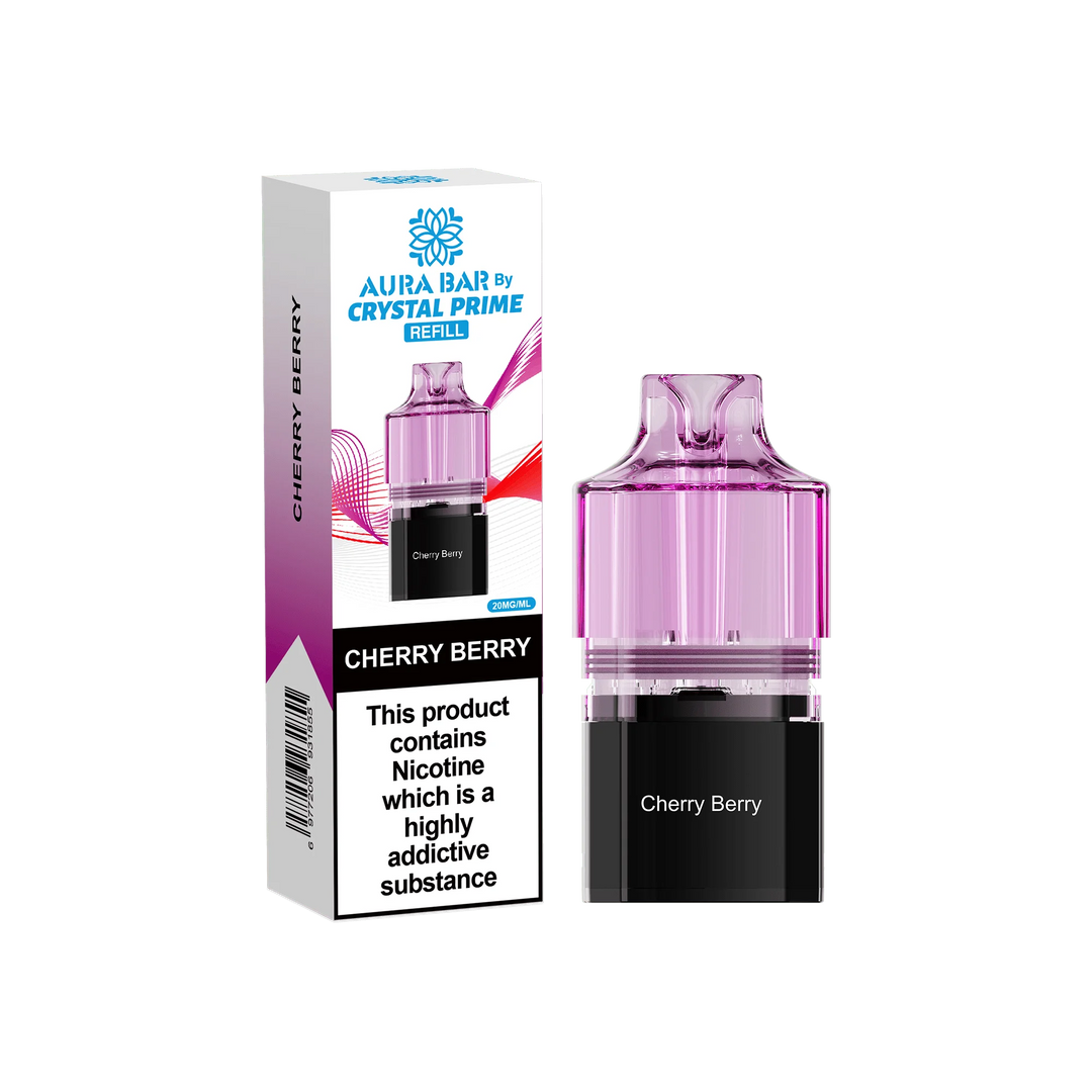 Cherry Berry Aura Bar Crystal Prime 10K Replacement Pods – long-lasting prefilled vape pods with rich flavours and smooth performance