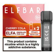 Elf Bar Elfa prefilled pod in Cherry Cola flavor, blending the sweetness of ripe cherries with the fizzy, classic taste of cola, designed for use with the Elf Bar Elfa device for a bold and refreshing vaping experience