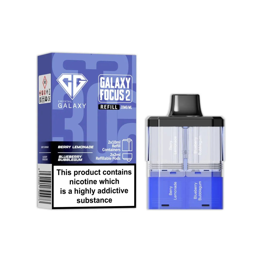 Crystal Galaxy Focus 2 Replacement Pods in Berry Lemonade / Blueberry Bubblegum – prefilled pods for the Focus 2 vape kit, up to 30,000 puffs.