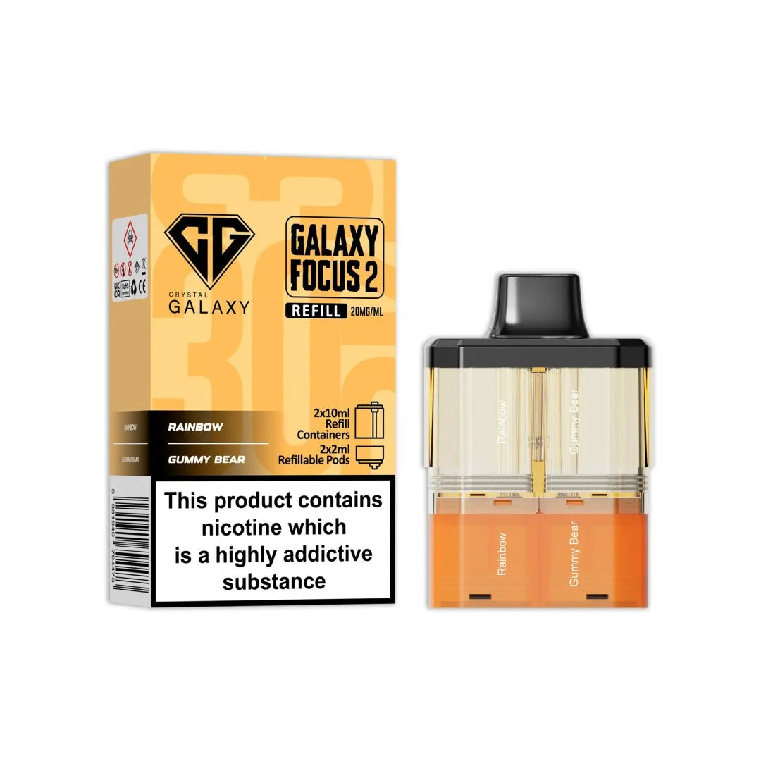 Crystal Galaxy Focus 2 Replacement Pods in Rainbow / Gummy Bear – prefilled pods for the Focus 2 vape kit, up to 30,000 puffs.