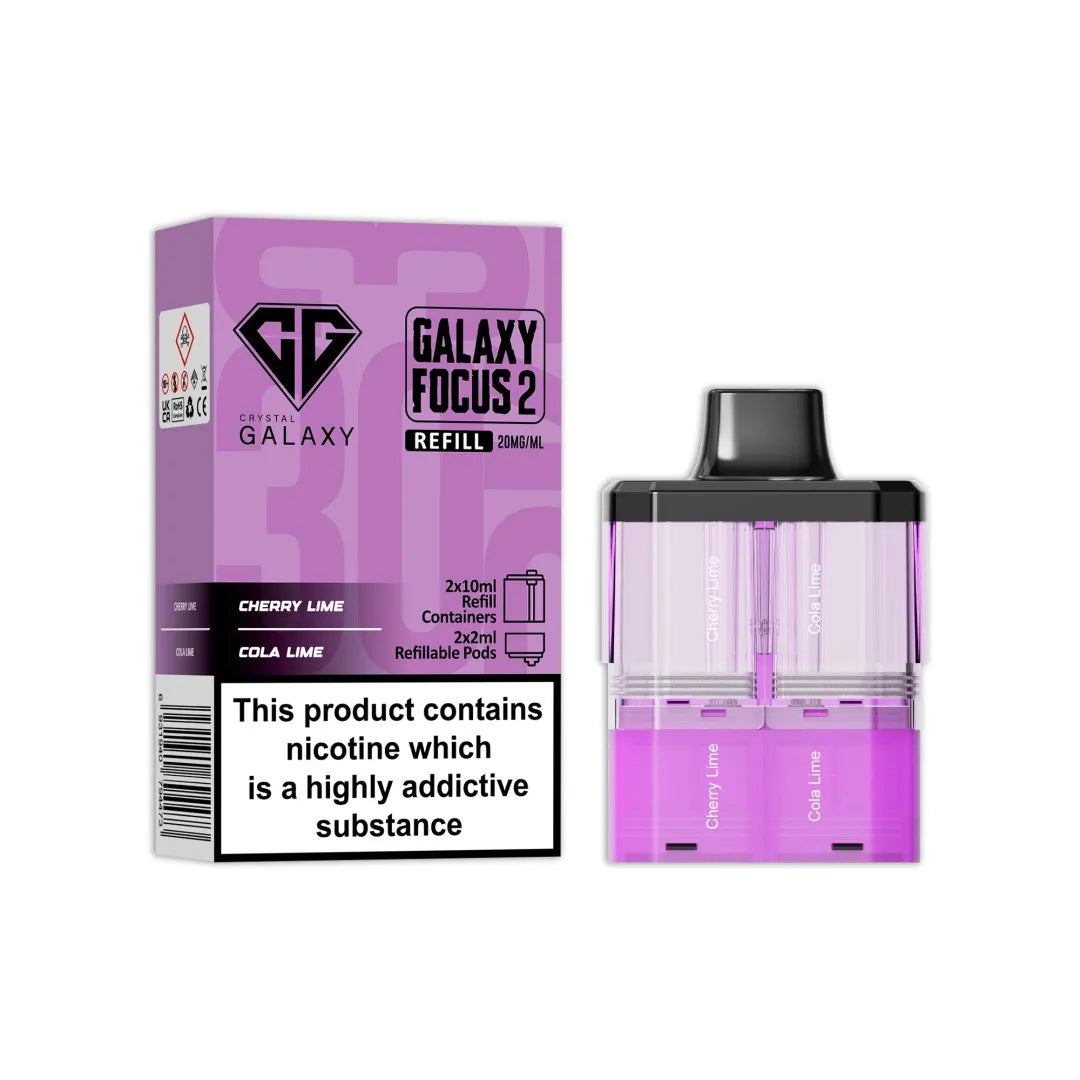 Crystal Galaxy Focus 2 Replacement Pods in Cherry Lime / Cola Lime – prefilled pods for the Focus 2 vape kit, up to 30,000 puffs.