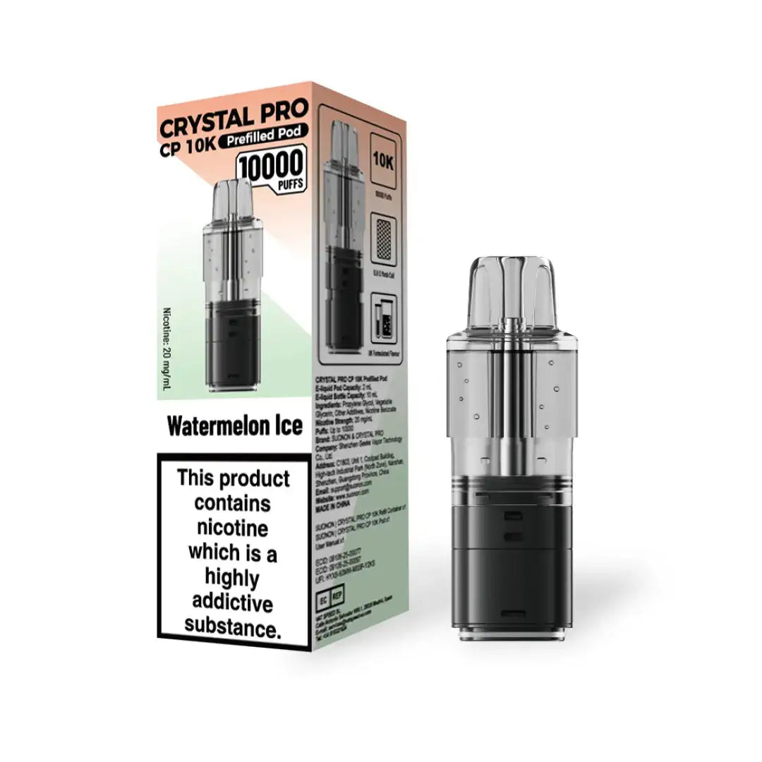 Crystal Pro CP 10K Prefilled Pods in Watermelon Ice flavor – stylish vape device with up to 10,000 puffs.