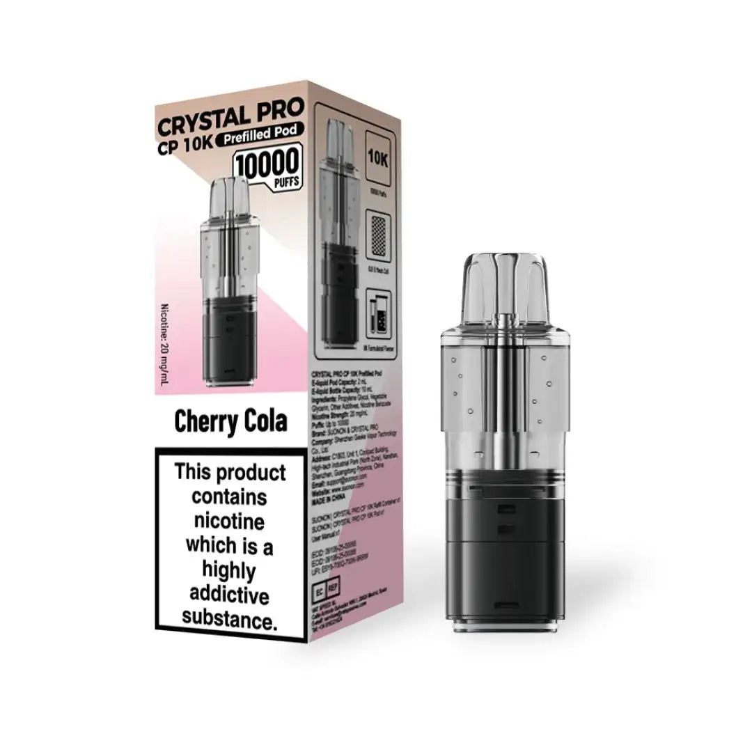 Crystal Pro CP 10K Prefilled Pods in Cherry Cola flavor – stylish vape device with up to 10,000 puffs.