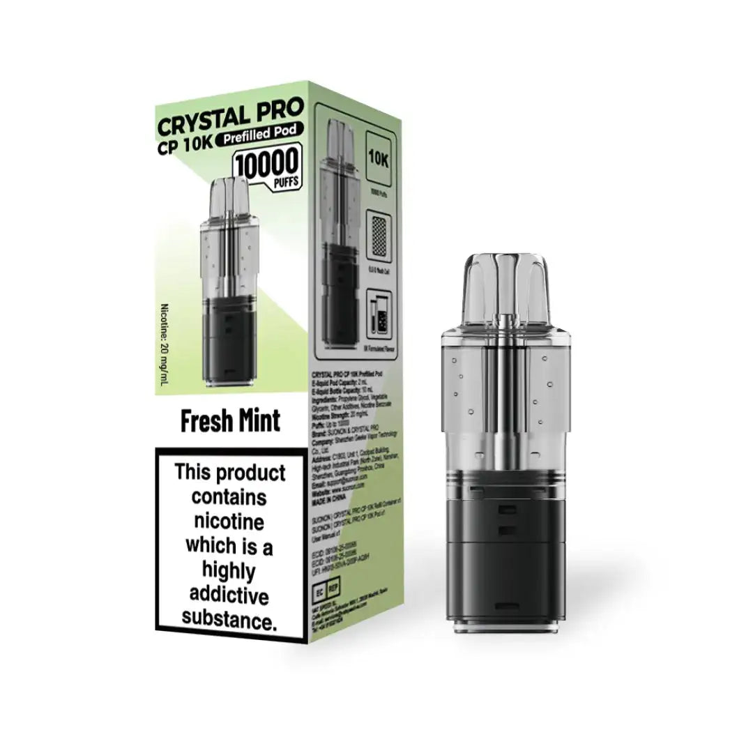 Crystal Pro CP 10K Prefilled Pods in Fresh Mint flavor – stylish vape device with up to 10,000 puffs.