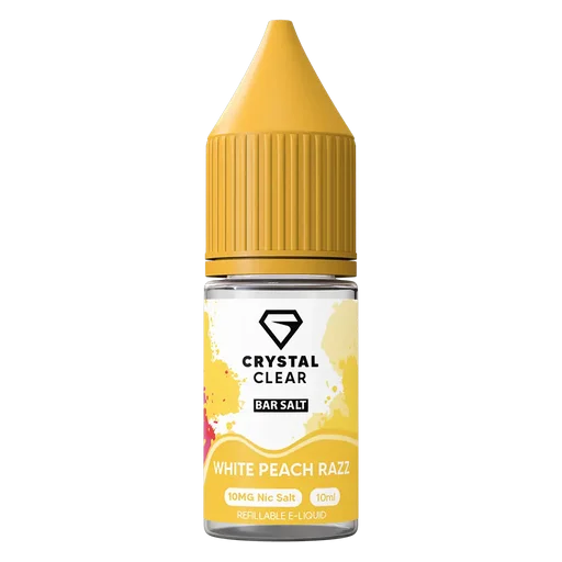 Crystal Clear Nic Salt Vape Juice 10ml White Peach Razz – smooth, high-quality nicotine salt e-liquid for a clean and satisfying vape