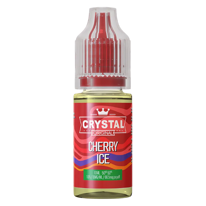SKE Crystal Nic Salt 10ml E-Liquid in Cherry Ice flavor, available in 10mg or 20mg strength with a 50/50 VG/PG ratio.