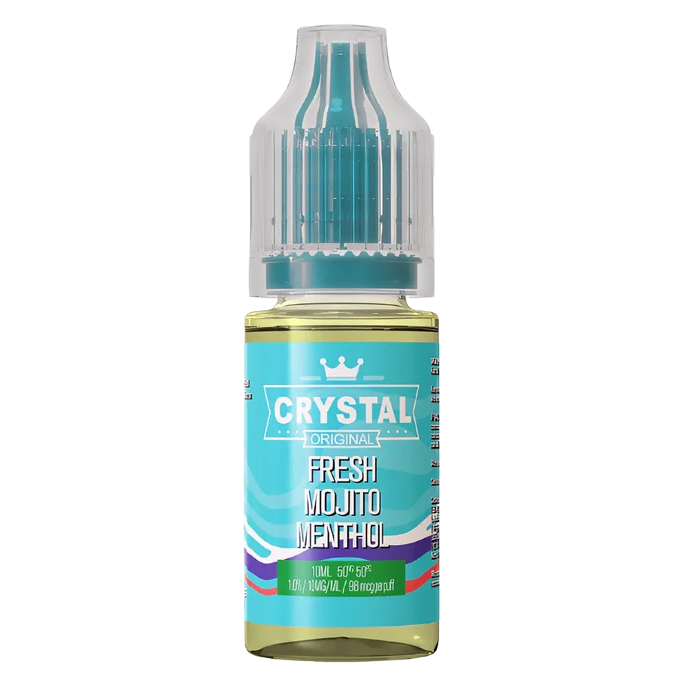 SKE Crystal Nic Salt 10ml E-Liquid in fresh mojito menthol flavor, available in 10mg or 20mg strength with a 50/50 VG/PG ratio.