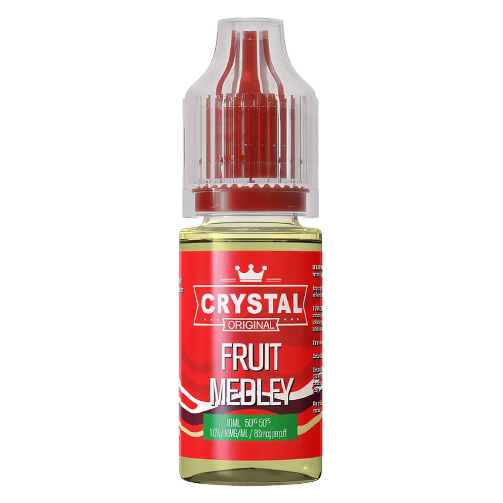 SKE Crystal Nic Salt 10ml E-Liquid in fruit medley flavor, available in 10mg or 20mg strength with a 50/50 VG/PG ratio.