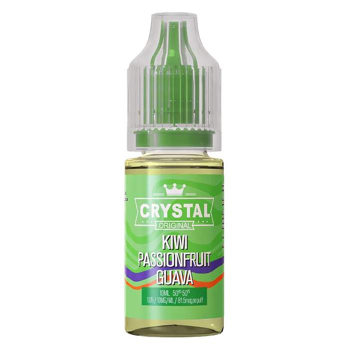 SKE Crystal Nic Salt 10ml E-Liquid in Kiwi Passionfruit Guava flavor, available in 10mg or 20mg strength with a 50/50 VG/PG ratio.