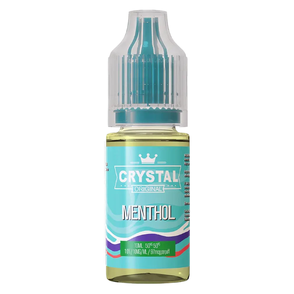 SKE Crystal Nic Salt 10ml E-Liquid in menthol flavor, available in 10mg or 20mg strength with a 50/50 VG/PG ratio.