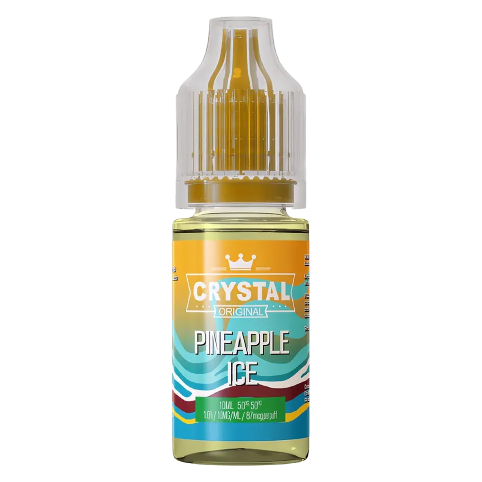 SKE Crystal Nic Salt 10ml E-Liquid in pineapple ice flavor, available in 10mg or 20mg strength with a 50/50 VG/PG ratio.