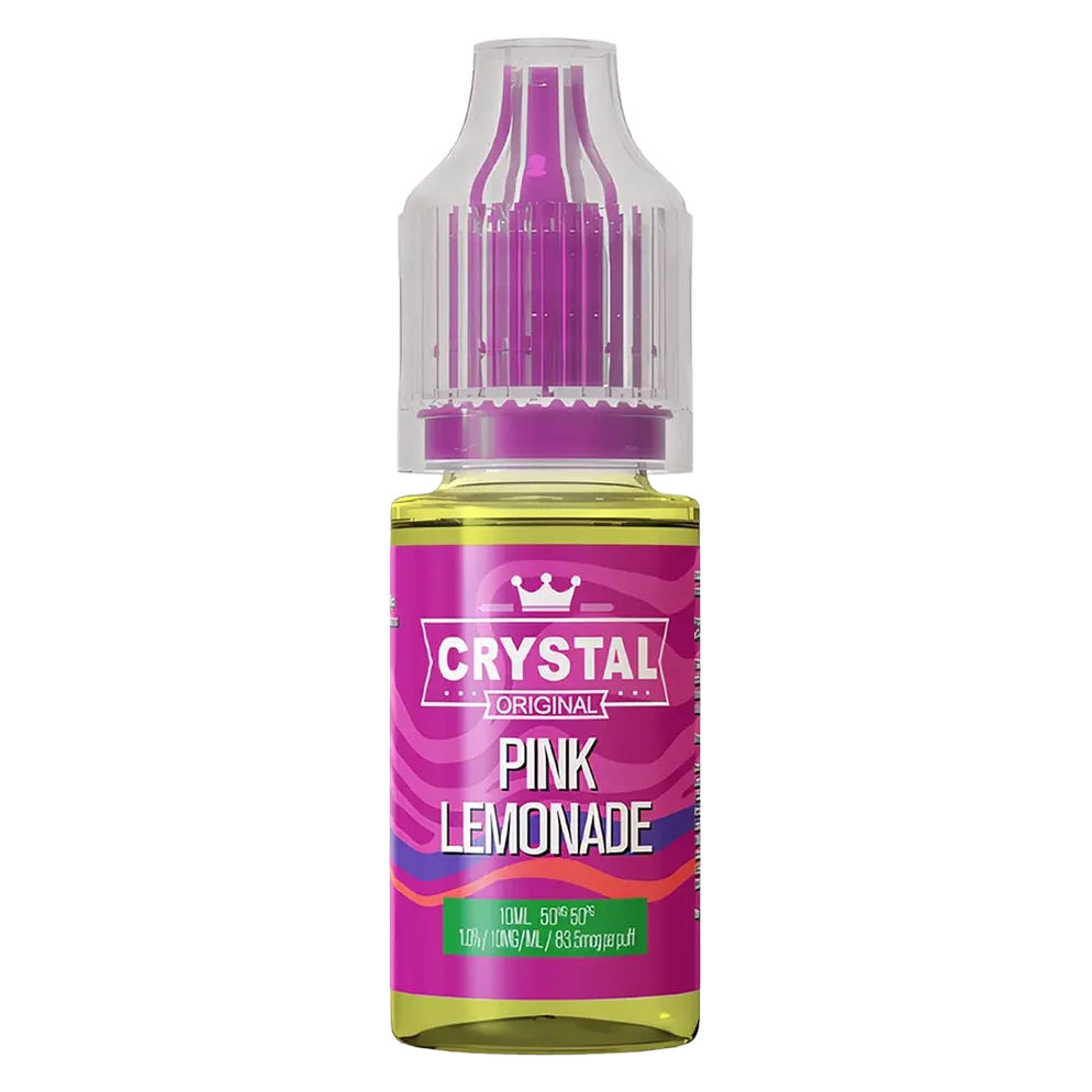 SKE Crystal Nic Salt 10ml E-Liquid in pink lemonade flavor, available in 10mg or 20mg strength with a 50/50 VG/PG ratio.