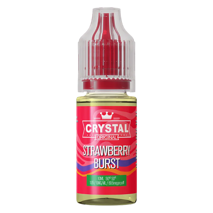 SKE Crystal Nic Salt 10ml E-Liquid in Strawberry Burst flavor, available in 10mg or 20mg strength with a 50/50 VG/PG ratio.