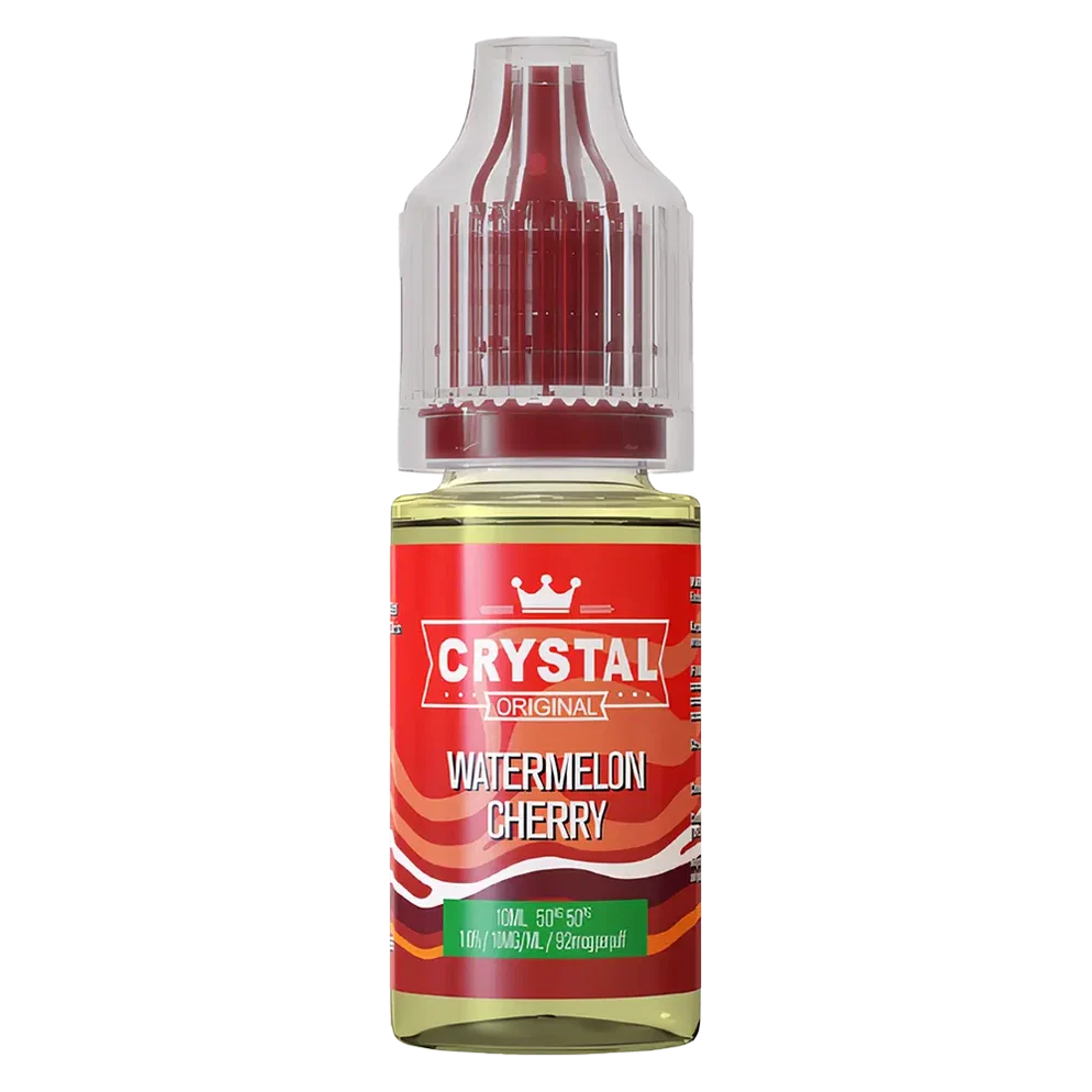 SKE Crystal Nic Salt 10ml E-Liquid in watermelon cherry flavor, available in 10mg or 20mg strength with a 50/50 VG/PG ratio.