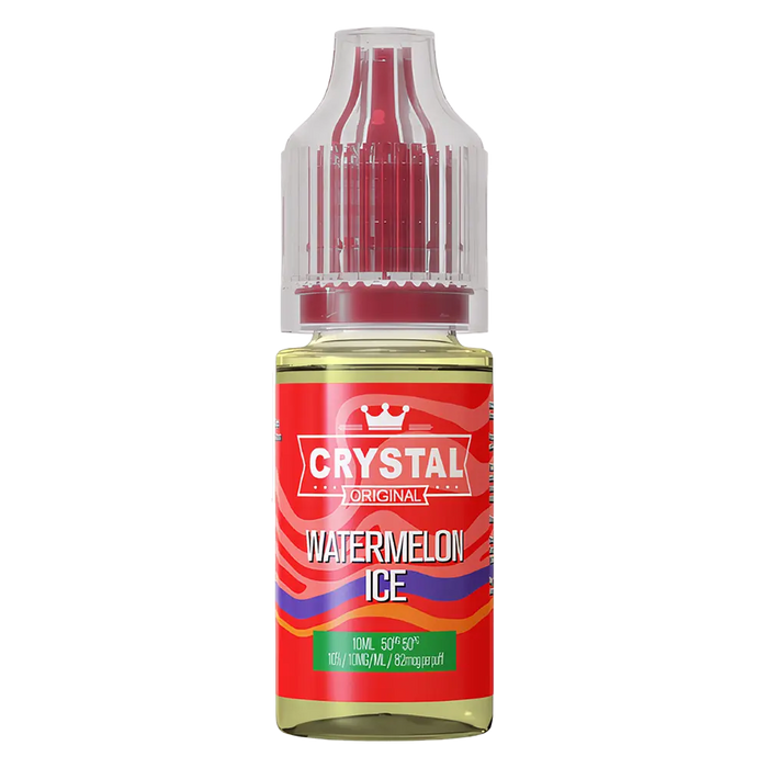 SKE Crystal Nic Salt 10ml E-Liquid in Watermelon Ice flavor, available in 10mg or 20mg strength with a 50/50 VG/PG ratio.