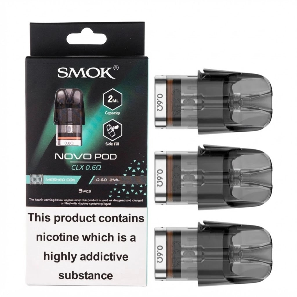 Smok Novo Meshed CLX Pods packaging, 0.6ohm RDL and 0.8ohm MTL, 3 pack
