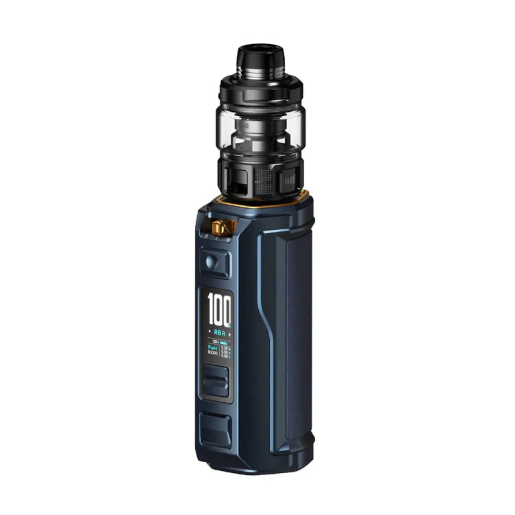 VooPoo Argus XT 100W Starter Kit Device in Dark Blue – durable and high-powered vape mod with a IP68 rating, advanced GENE.TT 2.0 chip, and customizable wattage for sub-ohm vaping.
