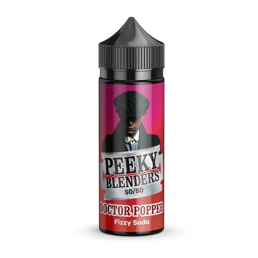 100ml shortfill bottle of Peeky Blenders Vape Juice in Doctor Poppers flavor, delivering a bold and refreshing taste crafted for smooth, flavorful vaping; nicotine-free with room for nic shots, designed for dense clouds and premium quality.