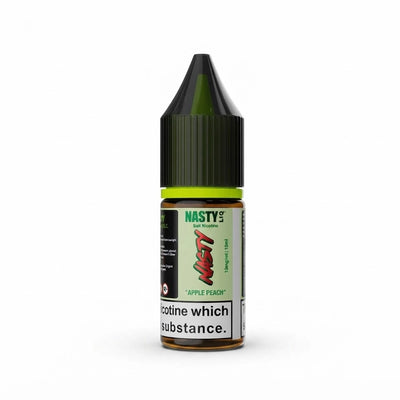 Nasty Liq Apple Peach Nic Salt Vape Juice in Apple Peach Flavor – sleek 10 ml bottle featuring a crisp apple and juicy peach blend with smooth nicotine salts, ideal for pod-system vaping and easy dropper filling.