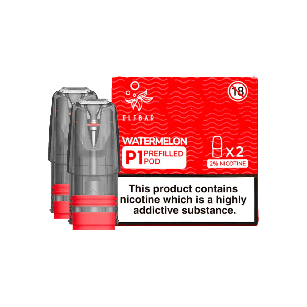Elf Bar Mate P1 prefilled pods in Watermelon flavor, delivering a sweet and juicy watermelon taste, designed for use with the Elf Bar Mate device for a smooth and refreshing vaping experience