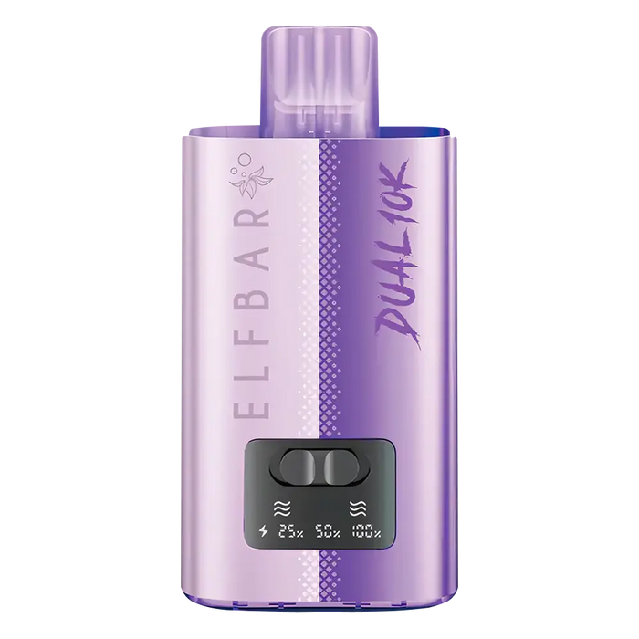 Elf Bar Dual 10K Prefilled Vape Kit in Grape Edition – dual-flavor vape device with up to 10,000 puffs and a tropical blend of bold, fruity flavors.