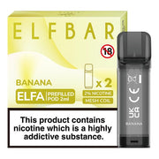Elf Bar Elfa prefilled pod in Banana flavor, delivering a smooth and creamy ripe banana taste, designed for use with the Elf Bar Elfa device for a sweet and satisfying vaping experience.