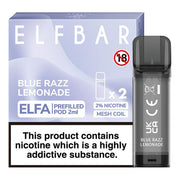 Elf Bar Elfa prefilled pod in Blue Razz Lemonade flavor, blending tangy blue raspberry with zesty lemonade for a sweet and refreshing vape, designed for use with the Elf Bar Elfa device for a smooth vaping experience.
