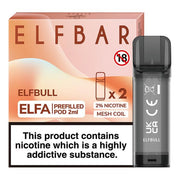 Elf Bar Elfa prefilled pod in Elfbull flavor, inspired by classic energy drink notes with a sweet and tangy taste, designed for use with the Elf Bar Elfa device for a bold and invigorating vaping experience.