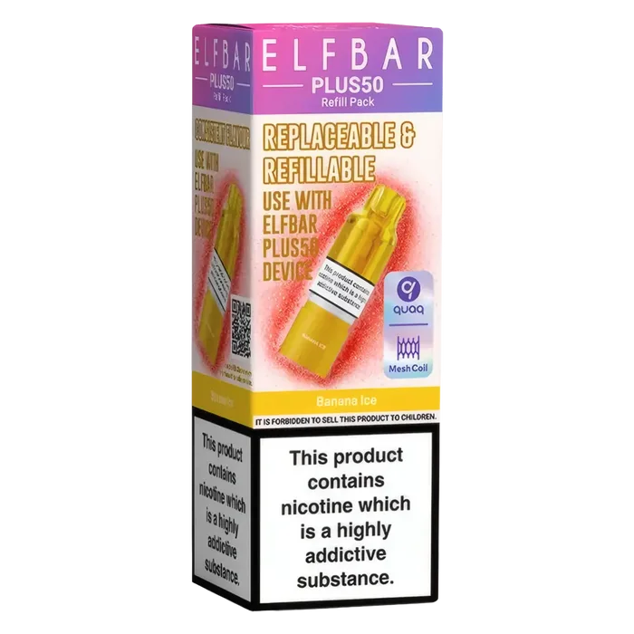 Elf Bar Plus 50 Prefilled Pods in Banana Ice flavour – smooth, sweet, and ready-to-use vape pods