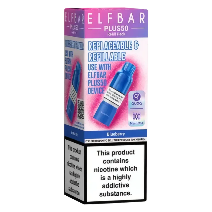Elf Bar Plus 50 Prefilled Pods in Blueberry flavour – smooth, sweet, and ready-to-use vape pods