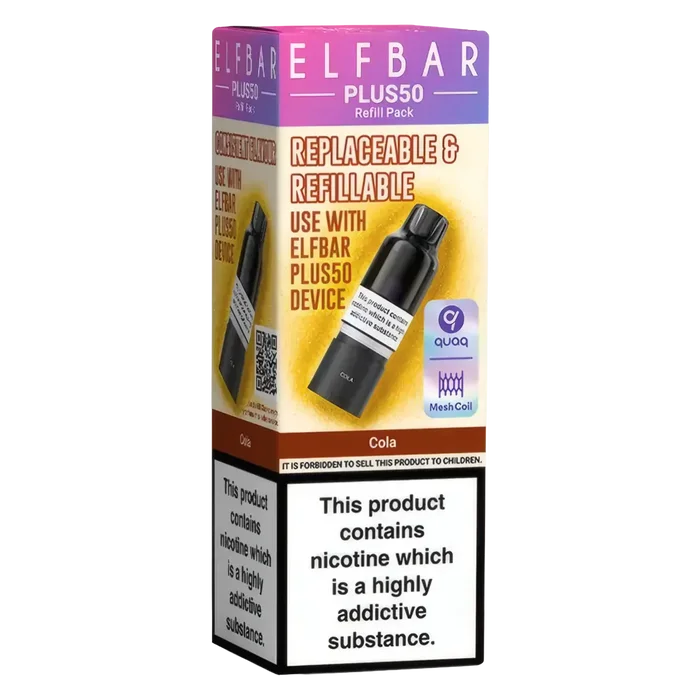Elf Bar Plus 50 Prefilled Pods in Cola flavour – smooth, sweet, and ready-to-use vape pods